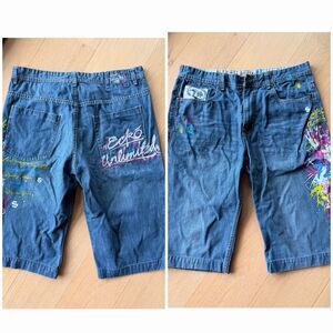 Ecko Jean Denim Shorts Men’s 38 Jorts Embroidery Graffiti Hip Hop Y2K Jeans 90s